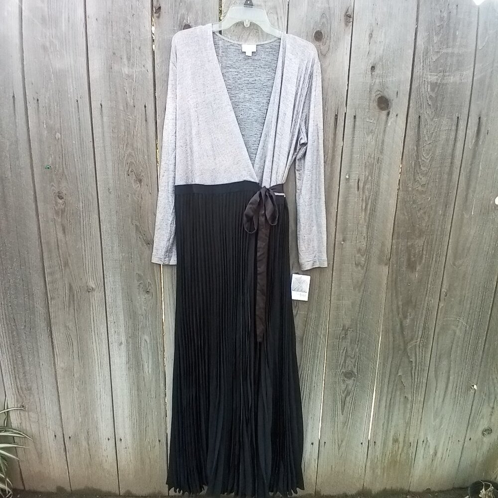 LULAROE DEANNE DRESS WOMEN XL SILVER BRUSHED GOLD BLACK PLEATED MAXI WRAP NEW